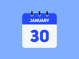 January 30 text calendar reminder. 30th January daily calendar icon template