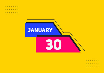 January 30 text calendar reminder. 30th January daily calendar icon template