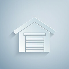 Paper cut Garage icon isolated on grey background. Paper art style. Vector