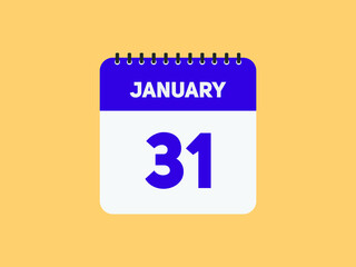 January 31 text calendar reminder. 31th January daily calendar icon template
