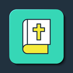 Filled outline Holy bible book icon isolated on blue background. Turquoise square button. Vector