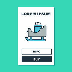 Filled outline Christmas santa claus sleigh with sack bag icon isolated on turquoise background. Merry Christmas and Happy New Year. Vector