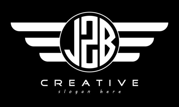 JZB three letter monogram type circle letter logo with wings vector template.