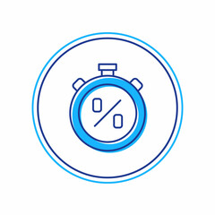 Filled outline Stopwatch with percent discount icon isolated on white background. Time timer sign. Vector