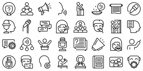Rhetoric icons set outline vector. Knowledge lecture