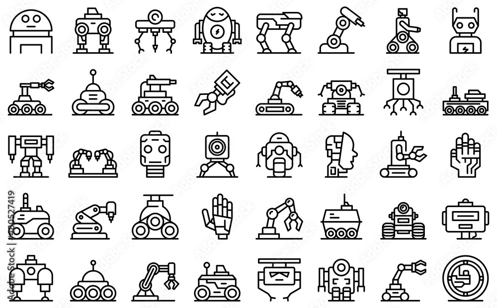 Poster robotics icons set outline vector. smart tech