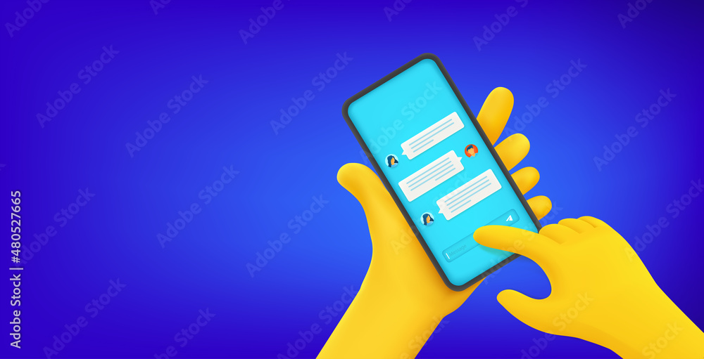 Leinwandbilder man using smartphone to chatting with people. vector banner with copy space