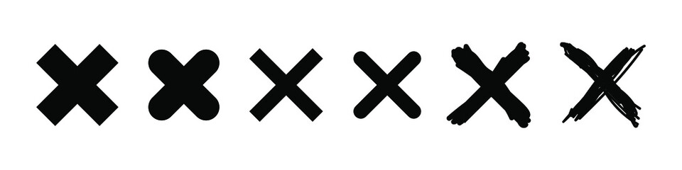 Set of black cross X icon. Delete, vote sign. no wrong symbol. Vector illustration isolated on white background. EPS 10