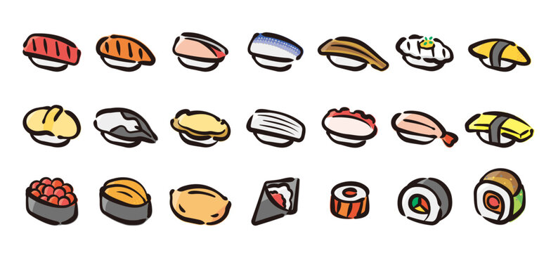 Sushi icon set for graphic (Hand draw color version)