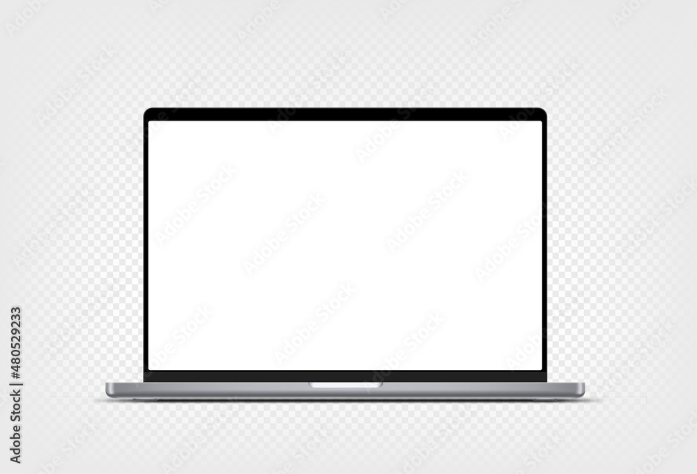 Poster Modern laptop computer vector 3d mockup with shadow isolated on transparent background. Vector notebook photoreal detailed illustration