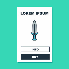 Filled outline Medieval sword icon isolated on turquoise background. Medieval weapon. Vector