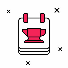 Obraz premium Filled outline Blacksmith anvil tool icon isolated on white background. Metal forging. Forge tool. Vector