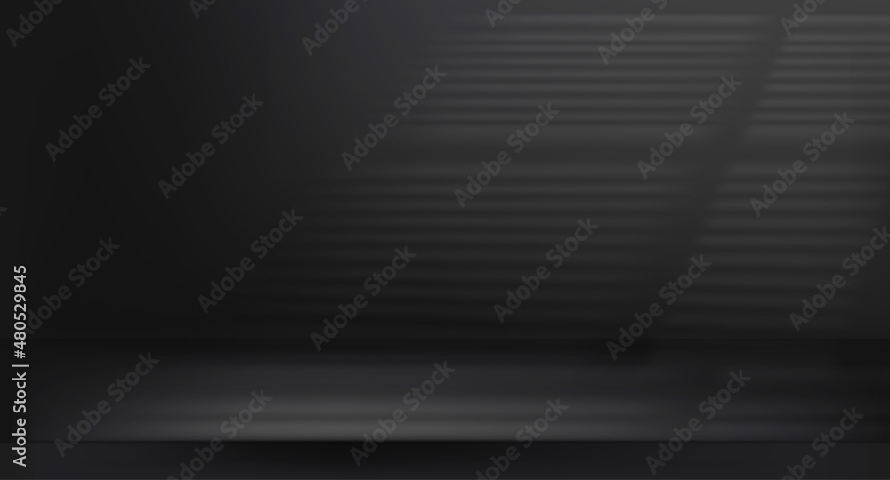 Poster empty dark room with shadows on the wall. realistic 3d vector illustration with shadow overlay effec
