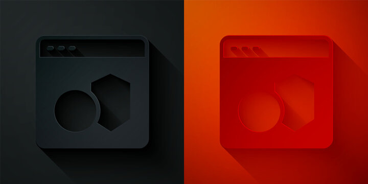 Paper cut Software, web developer programming code icon isolated on black and red background. Javascript computer script random parts of program code. Paper art style. Vector