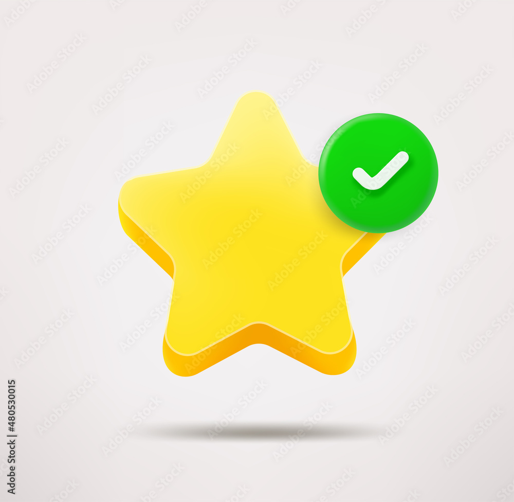 Poster star icon with checkmark. 3d vector icon