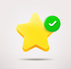 Star icon with checkmark. 3d vector icon
