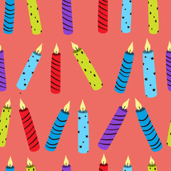 Fototapeta na wymiar Birthday cake candles hand drawn seamless pattern