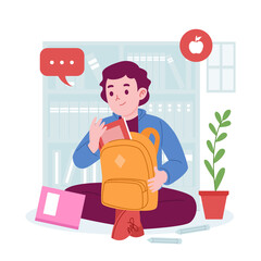 Back to school concept vector Illustration idea for landing page template, kid class doing lesson for knowledge education, elementary school children , Hand drawn Flat Styles