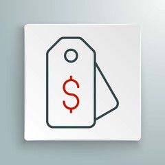 Line Price tag with dollar icon isolated on white background. Badge for price. Sale with dollar symbol. Promo tag discount. Colorful outline concept. Vector