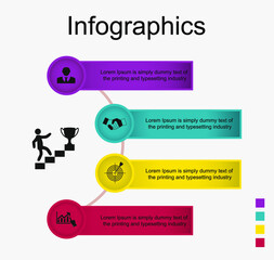 Business data visualization, infographics. Scheme of process elements with the help of graphics, four-step diagrams with numbers, text. Business vector for presentation.
