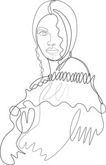 Sexy lady beautiful woman in dress black line art minimalism style 