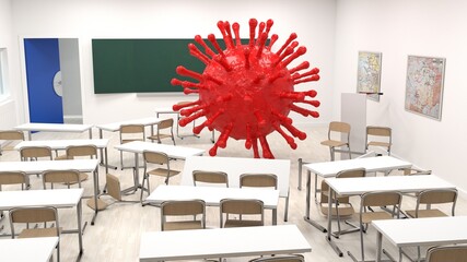 Covid à l'école, fermeture de salles de classe - rendu 3D
