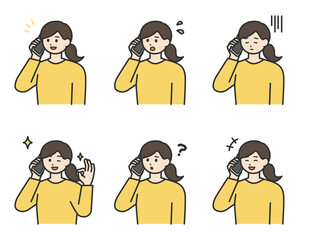 若い女性が電話をかけているイラスト素材