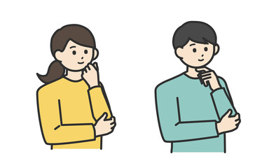 若い男性と若い女性が考えているイラスト素材