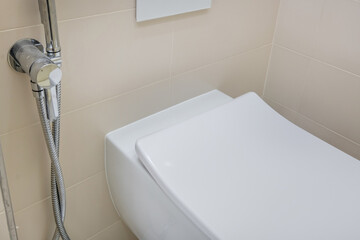 bidet in modern toilet with  wall mount shower attachment