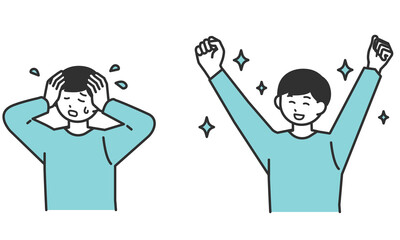 若い男性の悩みが解決されるイメージのイラスト素材