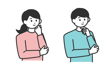若い男性と若い女性が考えているイラスト素材
