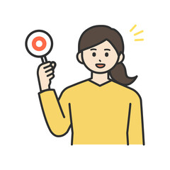 若い女性がまるの札を持つイラスト素材