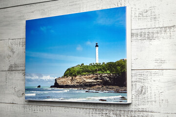 Canvas photo print with white edge hanging on wall