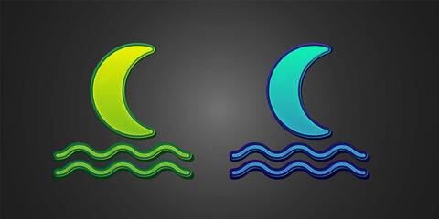 Green and blue Night fog or smoke icon isolated on black background. Vector