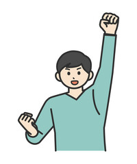 若い男性がガッツポーズをするイラスト素材