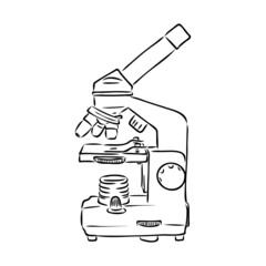 Line style vector illustration of microscope. Logo of microscope. Vector illustration