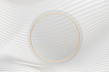 Round circle glass podium with gold ring light theme White background. 3D illustration rendering.
