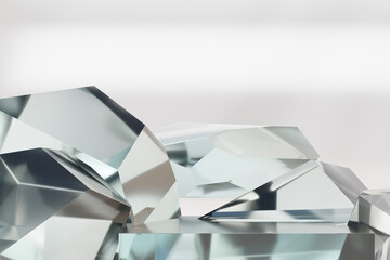 White background block clear glass stone podium light theme. 3D illustration rendering.