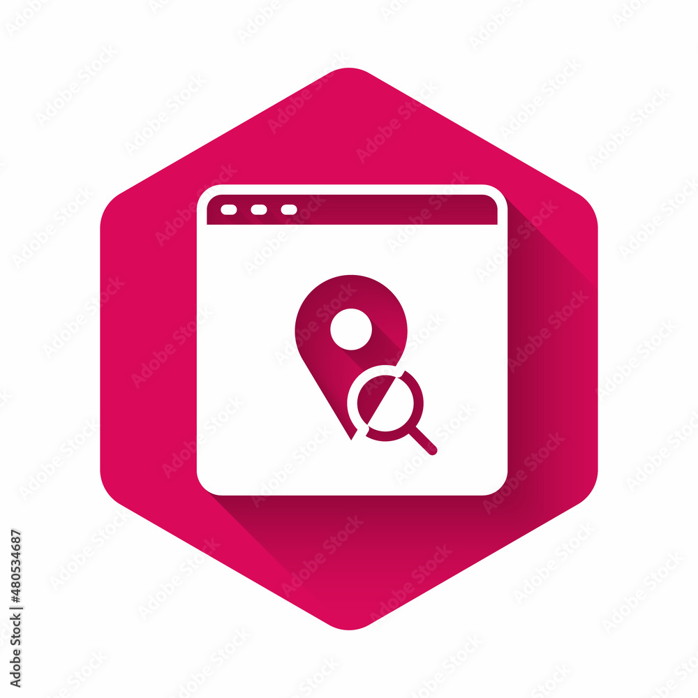 Poster white infographic of city map navigation icon isolated with long shadow background. mobile app inter