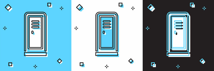 Set Locker or changing room for hockey, football, basketball team or workers icon isolated on blue and white, black background. Vector