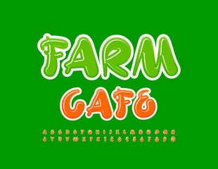 Naklejka premium Vector business logo Farm Cafe with unique style Alphabet Letters and Numbers. Handwritten Green Font