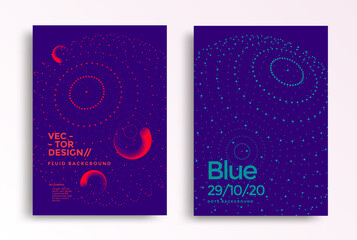 Minimal dynamic covers design with color sphere of dots. Geometry vector background in duotone color for flyer, poster.
