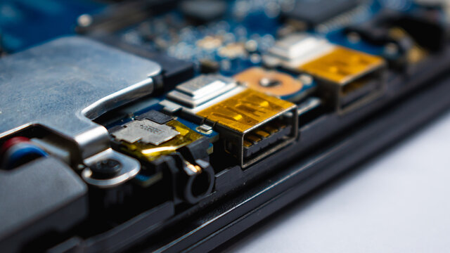 2 USB ports in laptop motherboard ,focused view, white background