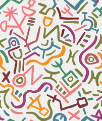 Geometric Ethnic  Hand Drawn Vector Seamless Pattern. Labirynth  Colorful Design for Fabric, Wrapping Paper, Gift Cards etc.
