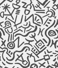 Geometric Ethnic  Hand Drawn Vector Seamless Pattern. Labyrinth  Black and White Design for Fabric, Wrapping Paper, Gift Cards etc.
