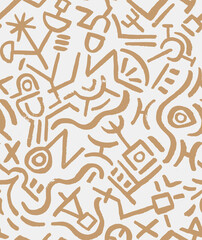 Modern Geometric Hand Drawn Vector Seamless Pattern.  Abstract Beige Design for Fabric, Wrapping Paper, Gift Cards etc.
