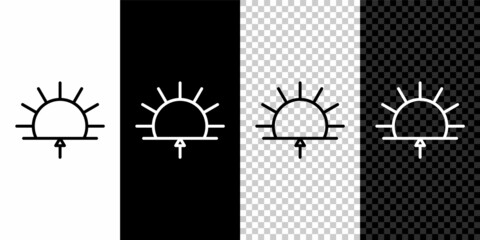 Set line Sunrise icon isolated on black and white background. Vector Illustration