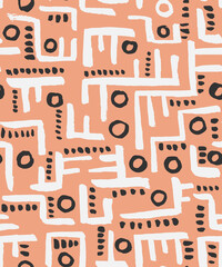 Geometric Ethnic  Hand Drawn Vector Seamless Pattern. Rose Design for Fabric, Wrapping Paper, Gift Cards etc.
