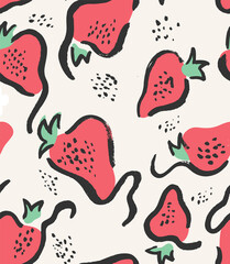Strawberry  Hand Drawn Vector Seamless Pattern. Colorful Abstract Design for Fabric, Wrapping Paper, Gift Cards etc.
