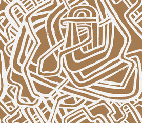 Geometric Ethnic  Hand Drawn Vector Seamless Pattern. Labirynth  Beige and White Design for Fabric, Wrapping Paper, Gift Cards etc.
